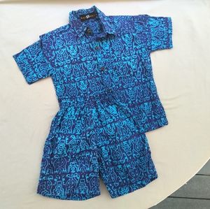 Boys Small Beach Outfit - Collared Shirt and Elastic Shorts